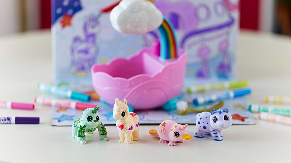 Decorated uni-creatures outside their cloud club house.