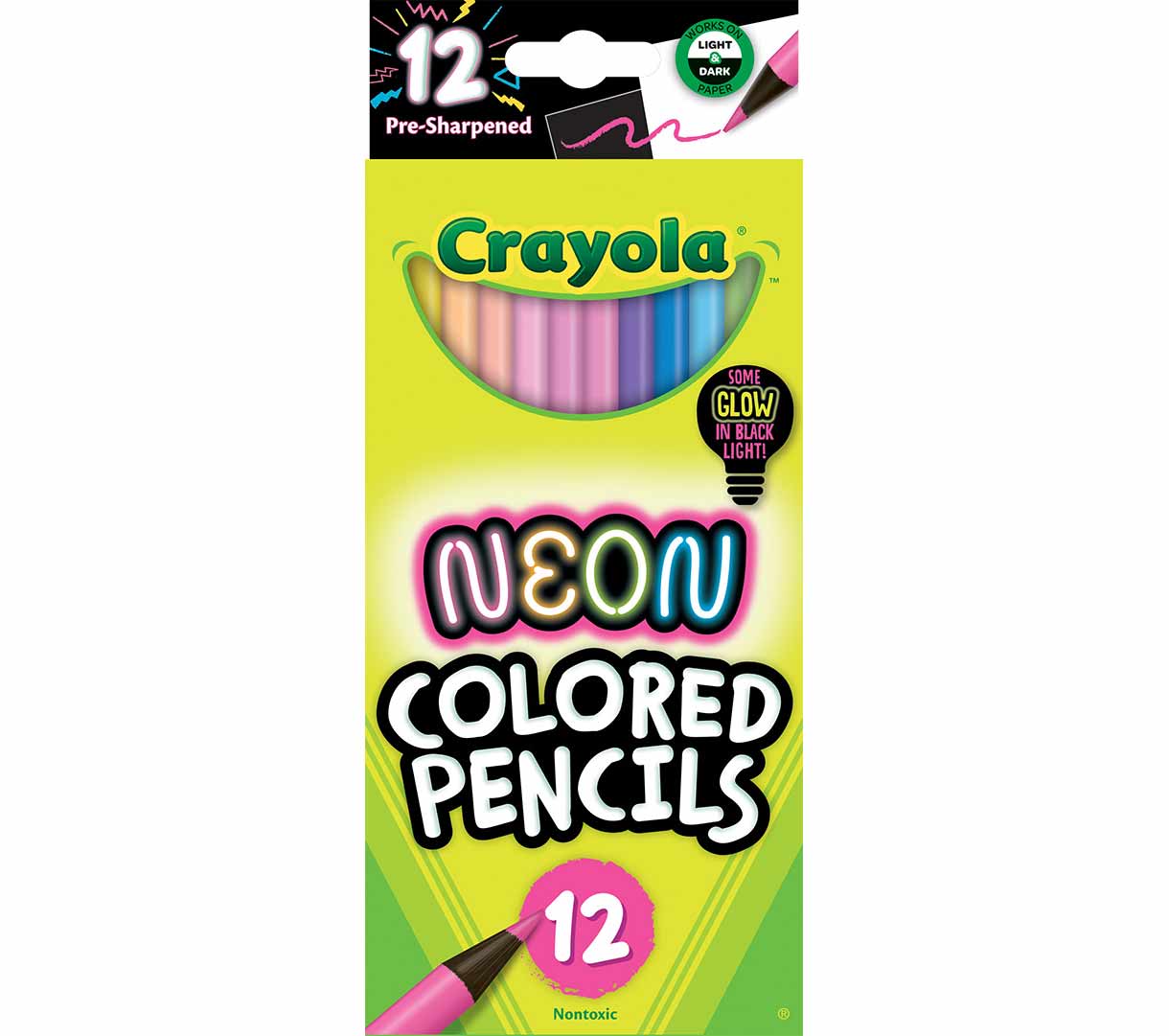 Neon Colored Pencils  12 count front view.