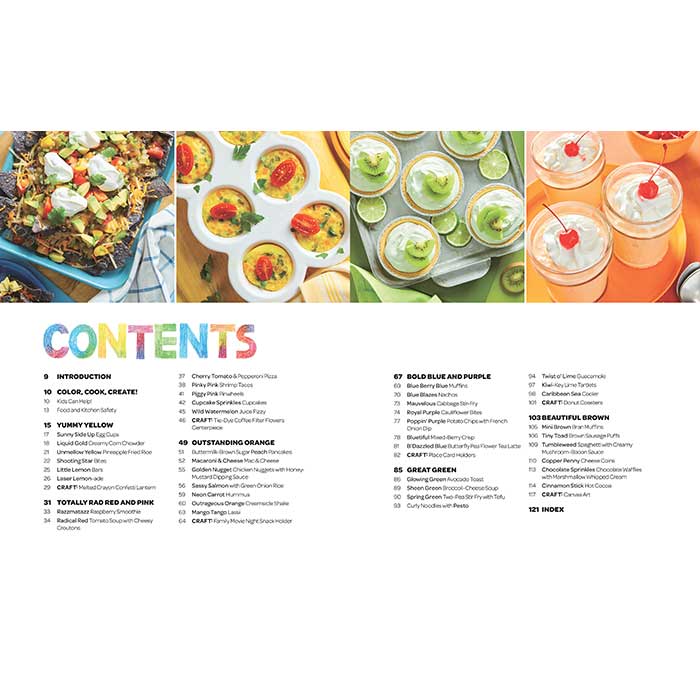 Crayola Cooking with Color Cookbook table of contents.