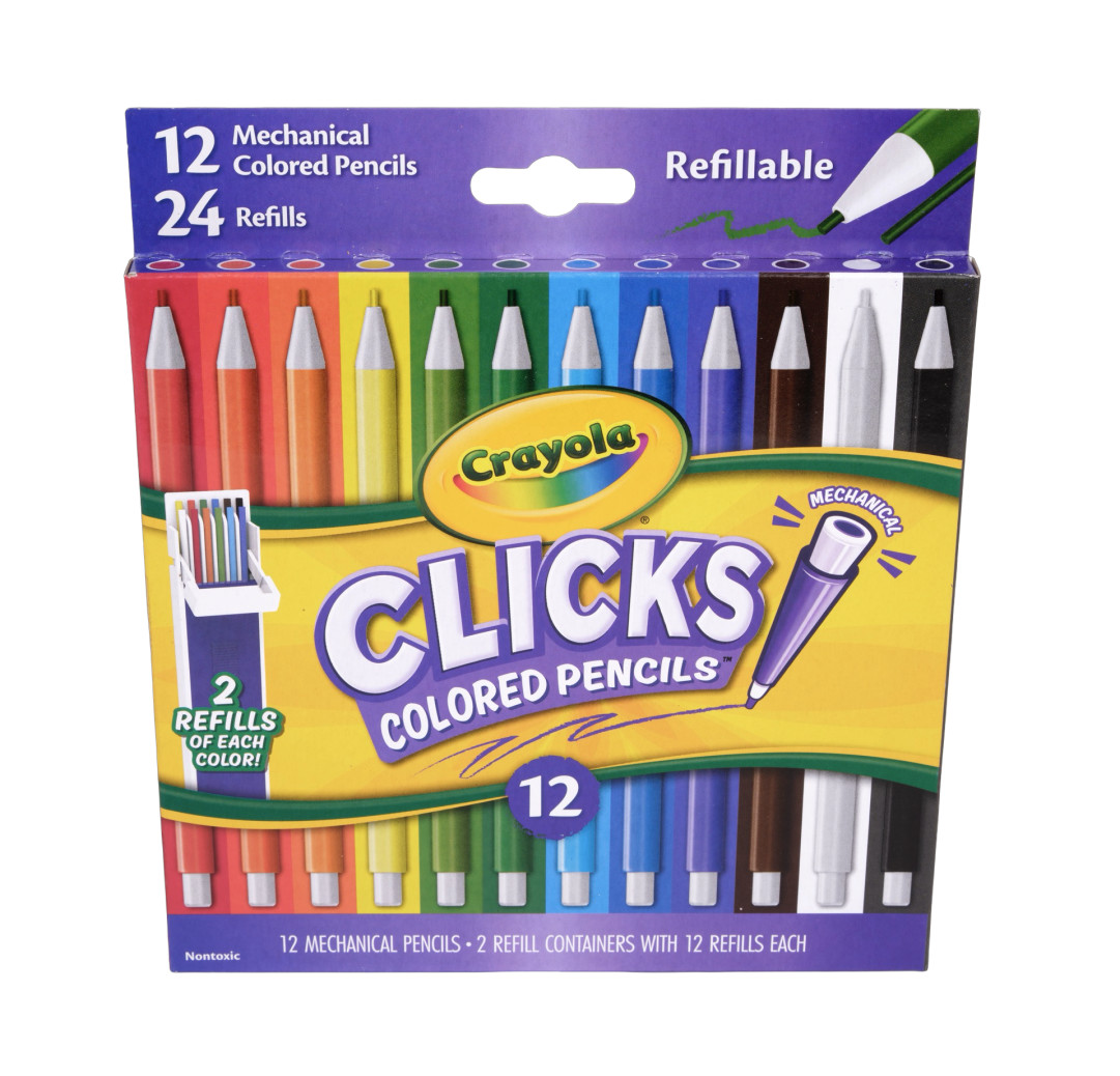 Crayola Clicks Colored Pencil Set, 12 Assorted Colors front view.