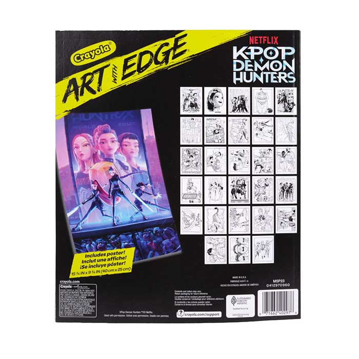 Art with Edge K-Pop Demon Hunters, 28 Coloring Pages back view.