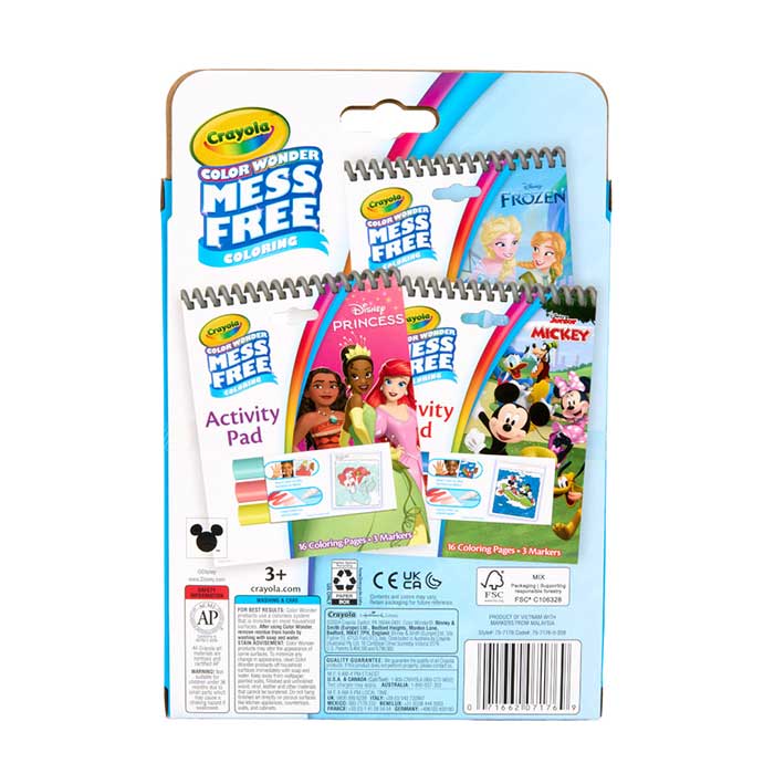 Color Wonder Mess Free Disney Activity Pads, 3 Count. back view.