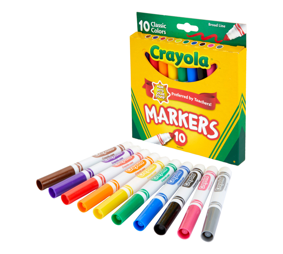 Broad line markers, classic colors, 10 count. box and contents.