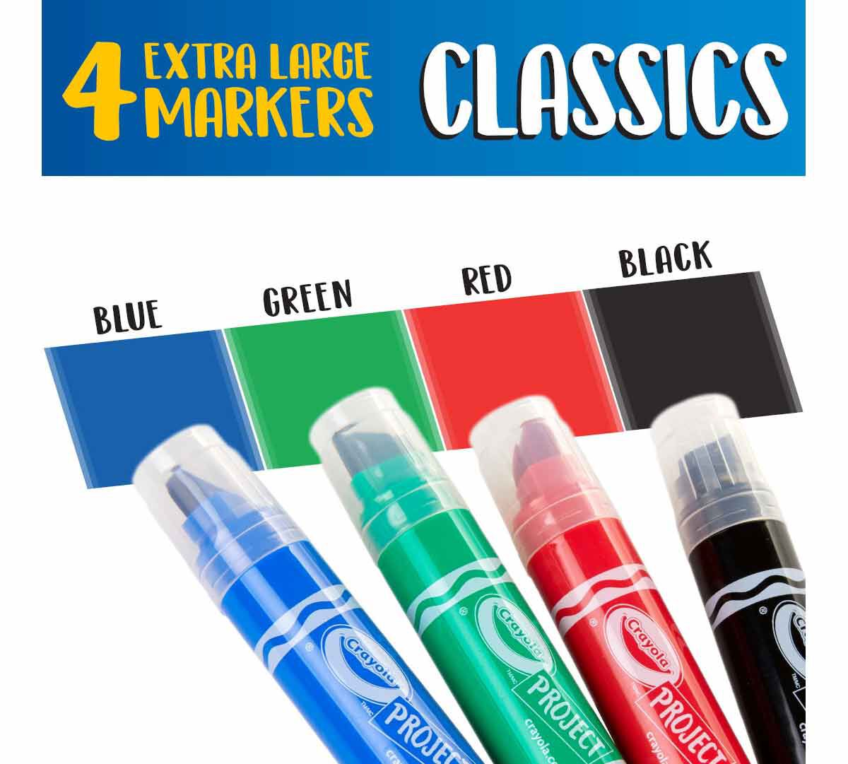 XL poster markers, classic colors, 4 count.4 extra large markers. Classics. blue, green, red, black.