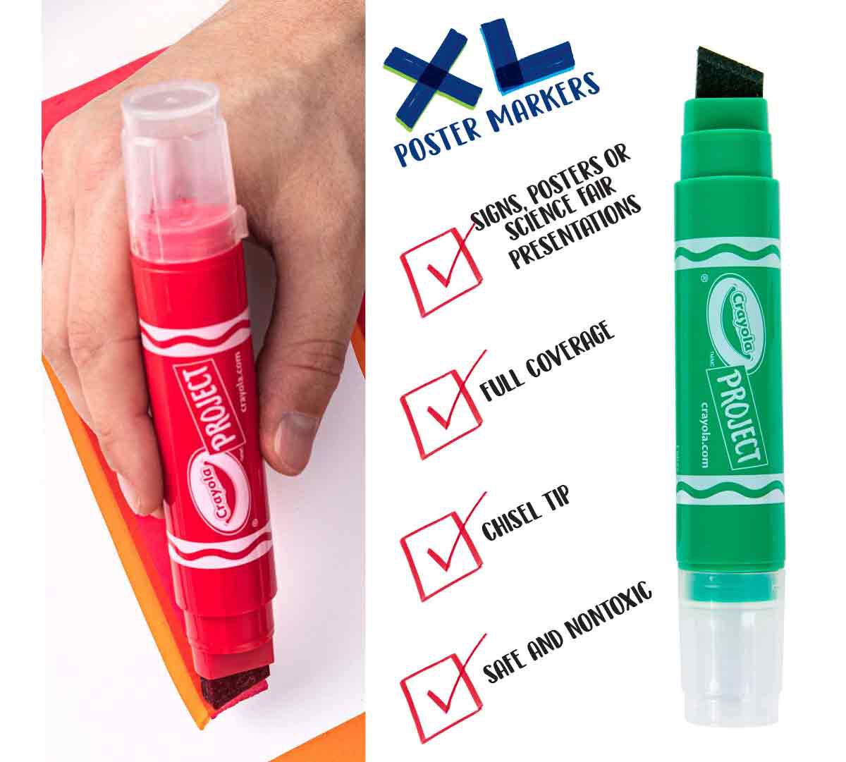 XL Poster Markers ,Classic Colors, 4 Count. signs, posters or science fair presentations. full coverage. chisel tip. safe and nontoxic