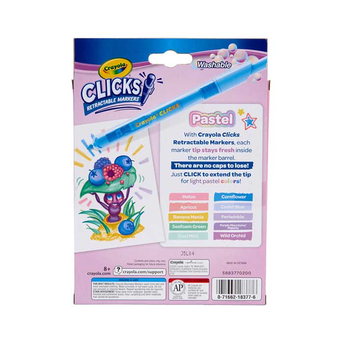 Clicks Retractable Markers, Pastel, 10 Count. back view.
