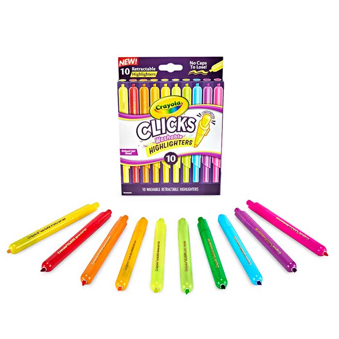Clicks Retractable Highlighters, 10 count. packaging and contents.