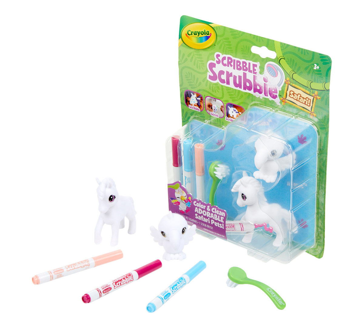 Scribble Scrubbie Safari Animals, Bird & Zebra, 2 count.  packaging and contents.