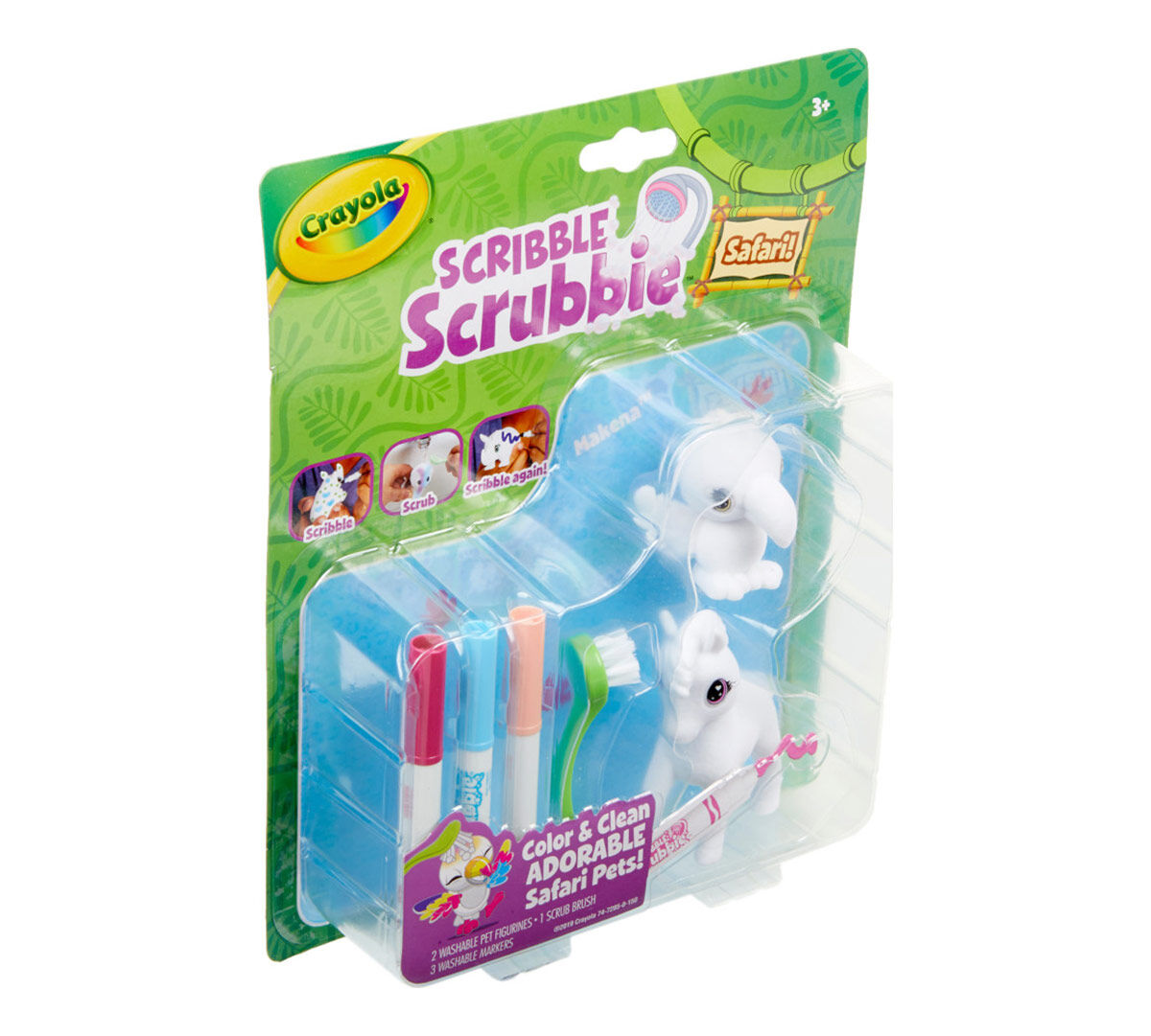 Scribble Scrubbie Safari Animals, Bird & Zebra, 2 count. left side view.