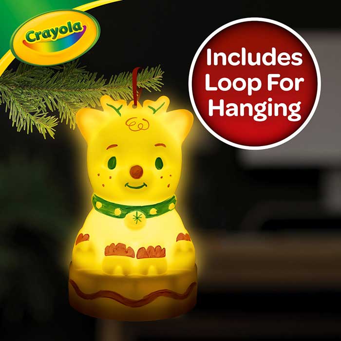 Light-Ups Recolorable Mini Reindeer. Includes loop for hanging.