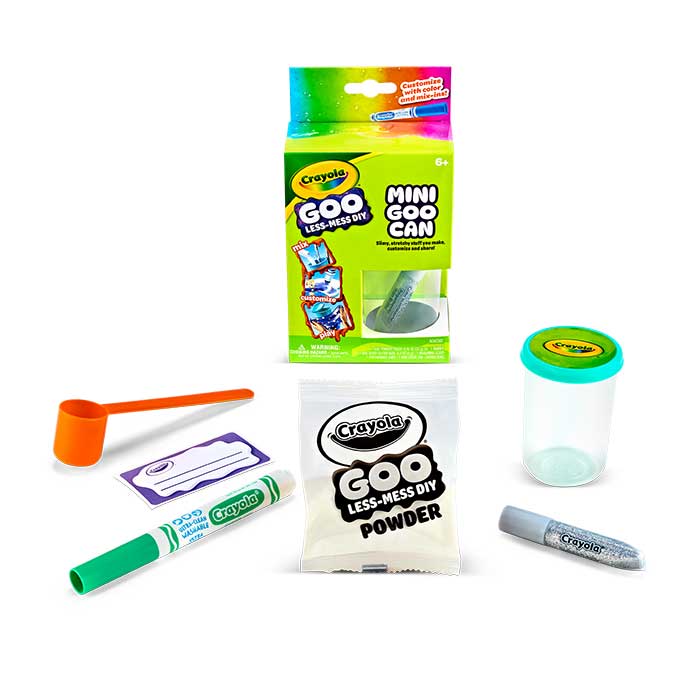 74-7689-R-204 Crayola Goo Mini Can packaging and contents..
