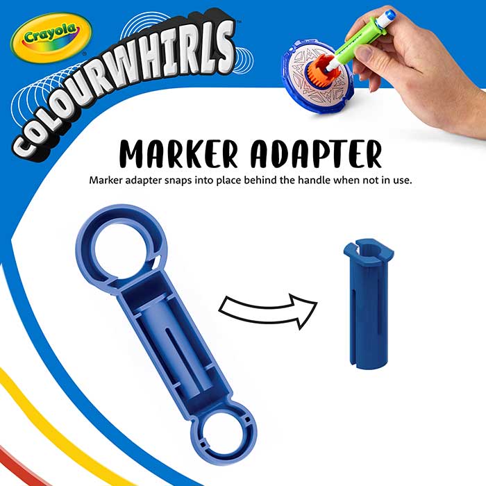 ColourWhirls-Marker-Adapter_PDP Colourwhirls marker adapter. Marker adapter snaps into place behind the handle when not in use.