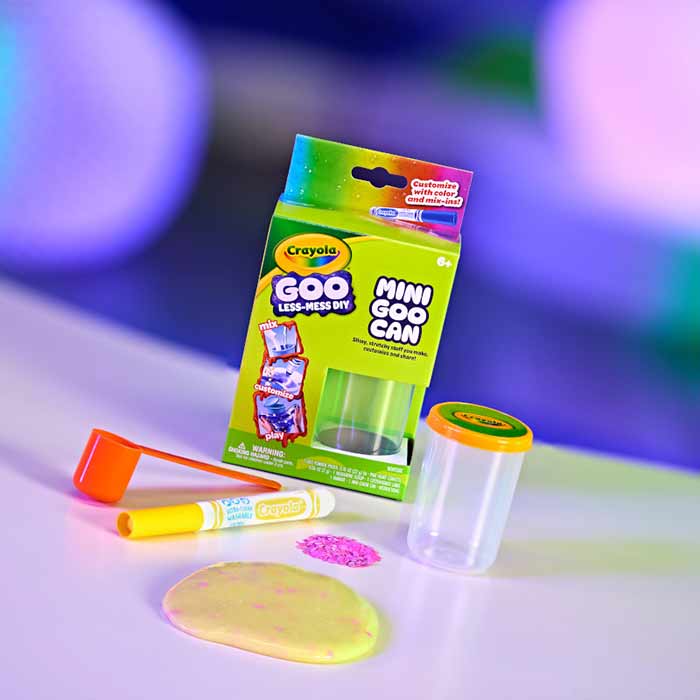Crayola Goo, 1 count Mini Goo can. Packaging and contents.